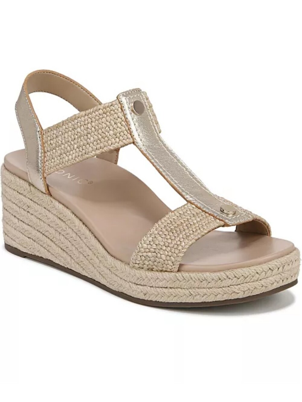 Vionic Calera Espadrille Wedge Sandals Size 9.5 Summer Style Gold Leather Resort
